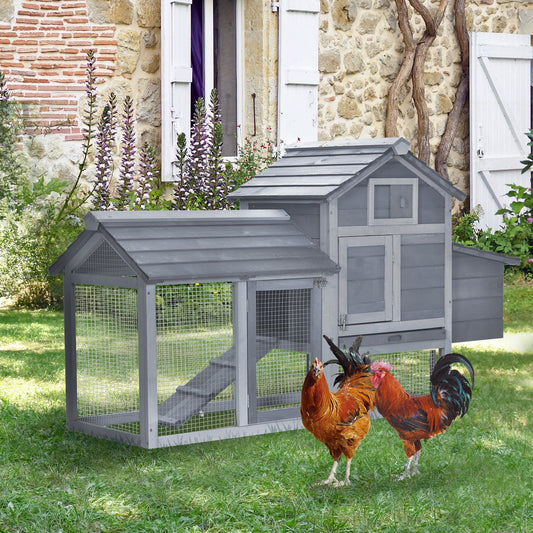 Small Chicken Coop with Run Hen House Poultry Coops Cages Nesting Box Grey 150.5 x 54 x 87cm