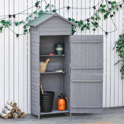 Outsunny Wooden Garden Storage Shed Utility Gardener Cabinet w/ 3 Shelves, Tilted-felt Roof and Two Lockable Doors, 189cm x 82cm x 49cm, Dark Grey