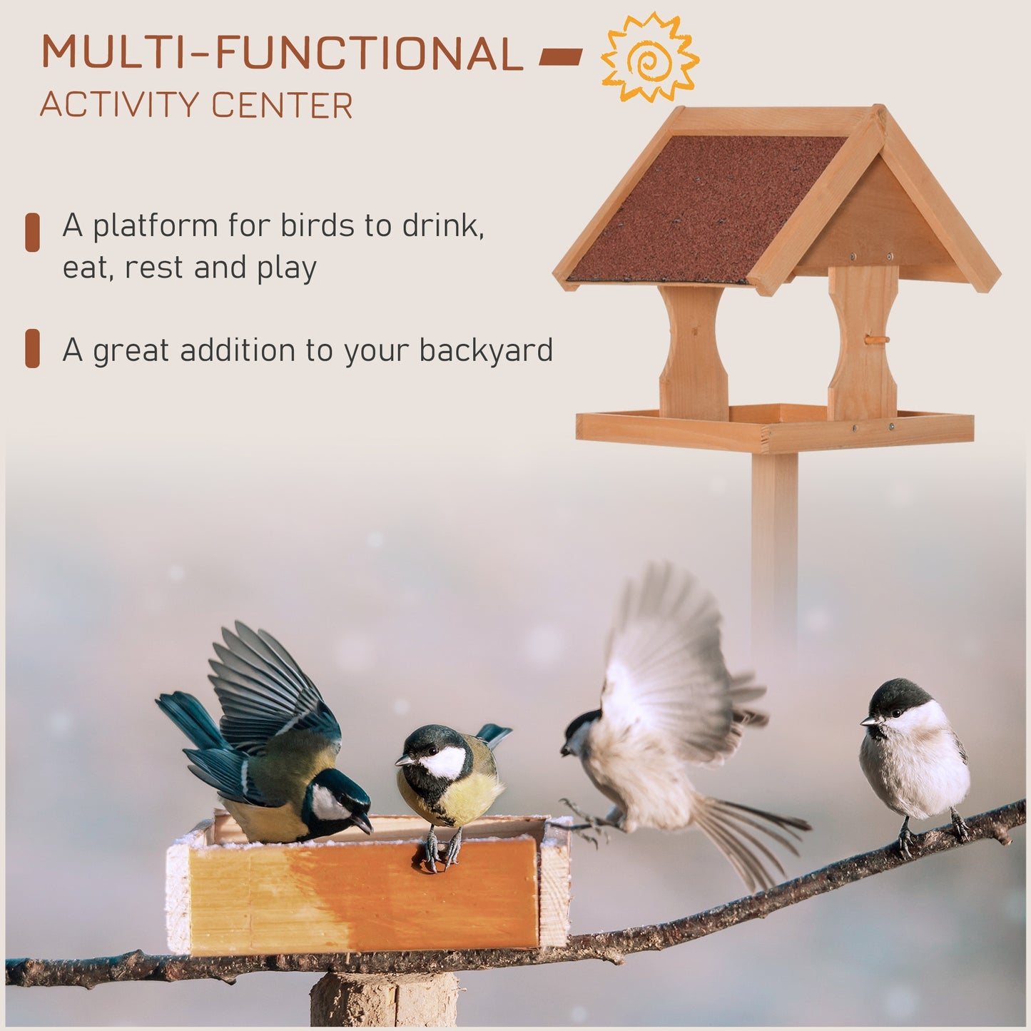 Wooden Bird Table Wild Bird Feeding Station Freestanding Feeder for Garden Outdoor 55 x 55 x 144cm