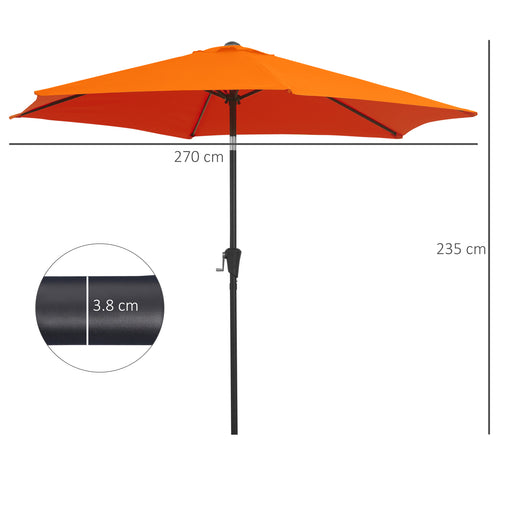 Outsunny 2.7M Garden Parasol Umbrella with Tilt and Crank, Outdoor Sun Parasol Sunshade Shelter with Aluminium Frame, Orange