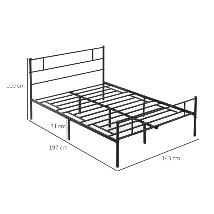 Double Metal Bed Frame Solid Bedstead Base with Headboard and Footboard, Metal Slat Support and Underbed Storage Space, Bedroom Furniture