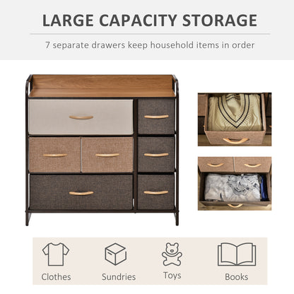 7-Drawer Dresser, Fabric Chest of Drawers, 3-Tier Storage Organizer for Bedroom Hallway Entryway, Tower Unit with Steel Frame Wooden Top