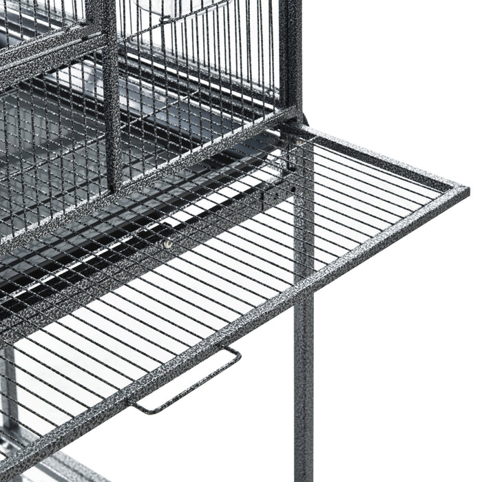 Bird Cage Metal Canary Cages for Parakeet with Detachable Rolling Stand, Storage Shelf, Wood Perch, Food Container