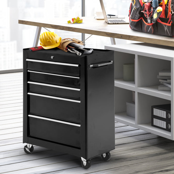 Rolling Tool Storage Cabinet 5-Drawer Tool Chest Black Steel by HOMCOM