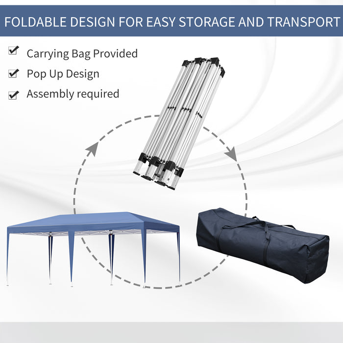 Pop Up Gazebo, Double Roof Foldable Canopy Tent, Wedding Awning Canopy w/ Carrying Bag, 6 m x 3 m x 2.65 m, Blue