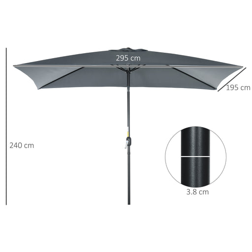 Outsunny 3x2m Patio Parasol Garden Umbrellas Canopy with Aluminum Tilt Crank Rectangular Sun Shade Steel, Dark Grey