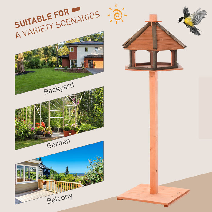 Wooden Bird Feeder Bird Table Bird House Playstand with Roof 130cm for Outside Use Brown