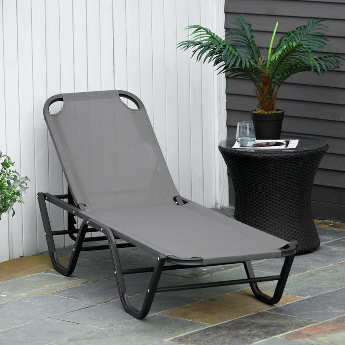 Sun Lounger Relaxer Recliner with 5-Position Adjustable Backrest Lightweight Frame for Pool or Sun Bathing Grey