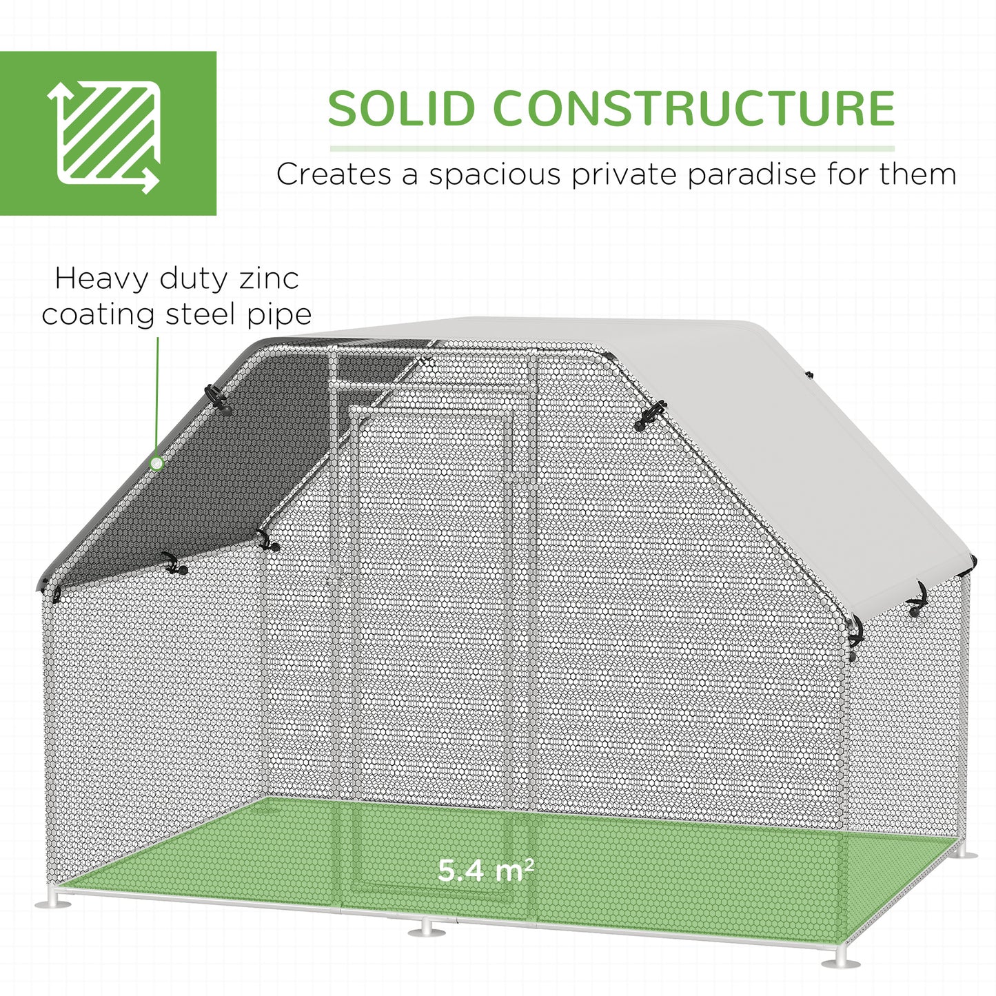 Walk In Chicken Run Galvanized Coop Hen House for 6-8 Chicken Poultry Cages Rabbit Hutch Outdoor Pet Playpen with Water-Resist Cover, 280W x 190D x 195H cm