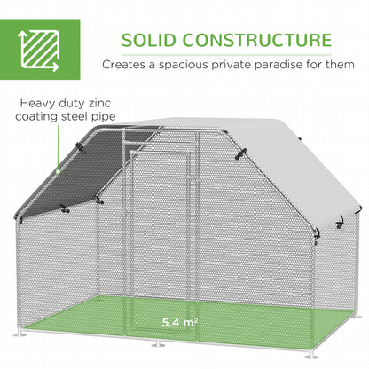 Walk In Chicken Run Galvanized Coop Hen House for 6-8 Chicken Poultry Cages Rabbit Hutch Outdoor Pet Playpen with Water-Resist Cover, 280W x 190D x 195H cm