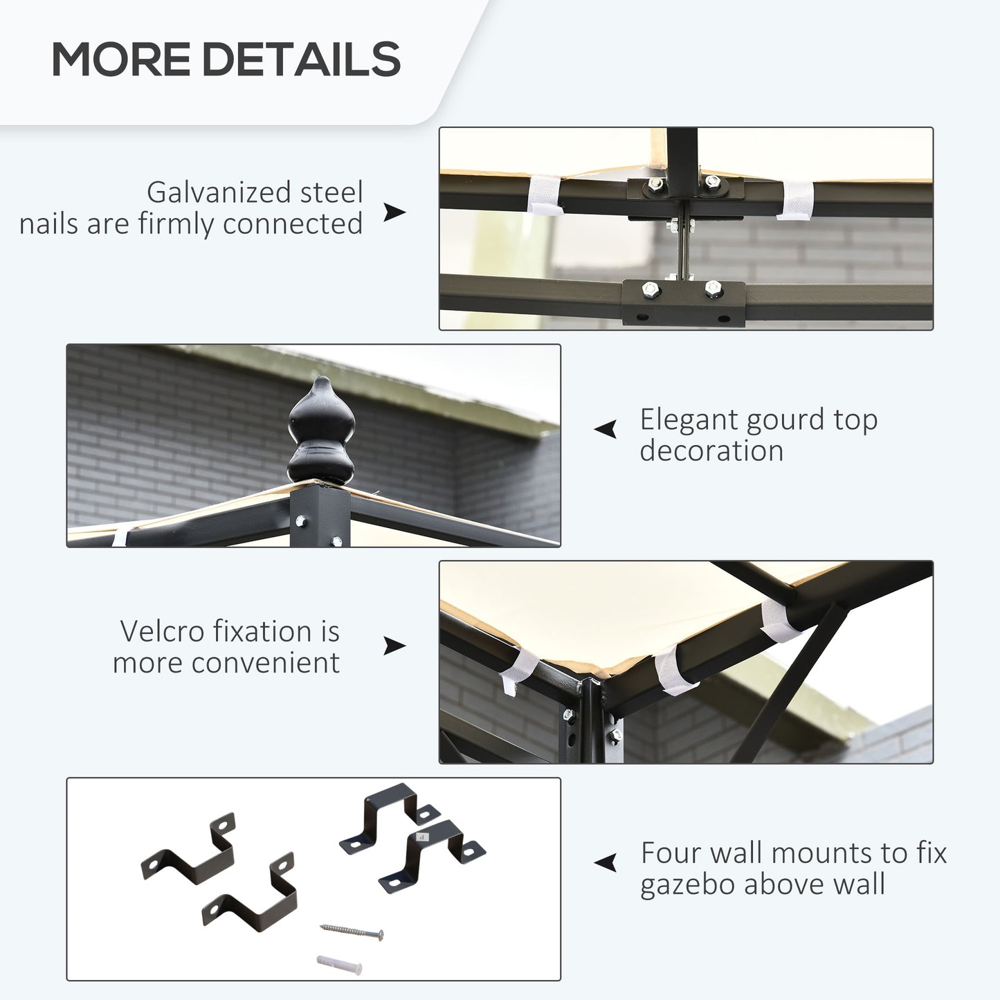 4 x 3 Meters Canopy Metal Wall Gazebo Awning Garden Marquee Shelter Door Porch - Cream