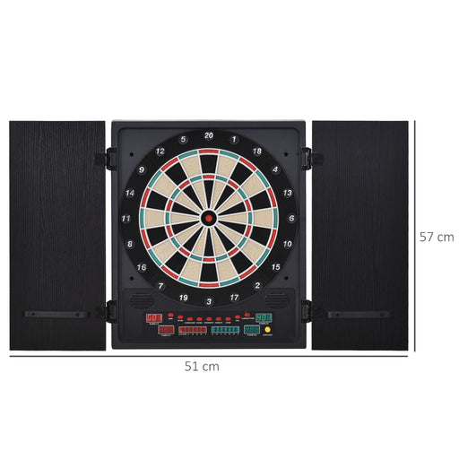 Electronic Dartboard In Case LED Scoreboard w/ 12 Darts 30 Heads Side Storage Cabinet Classic Game Family Fun Game Black White