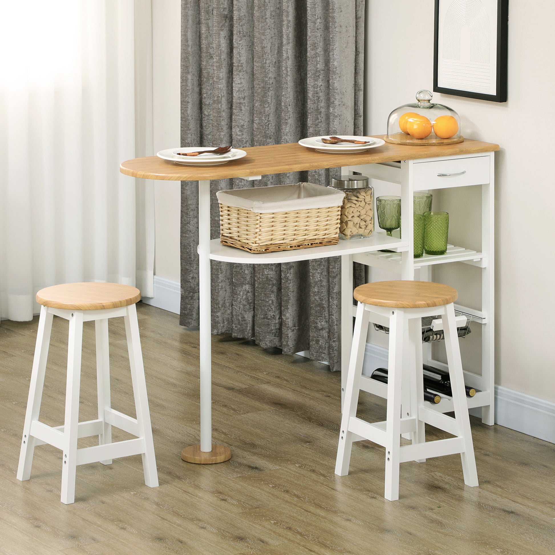 HOMCOM Piece Bar Table Set, Breakfast Bar table and Stools with