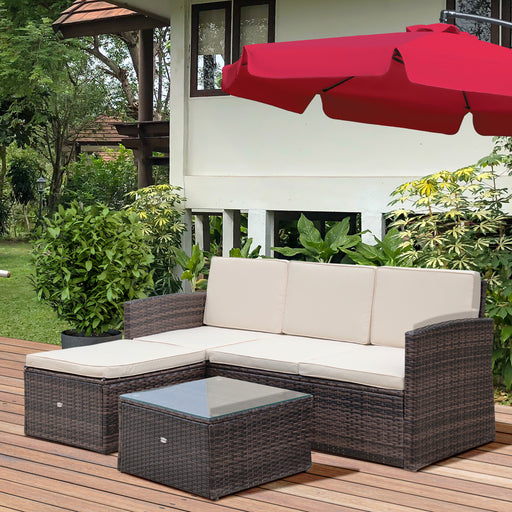 4 Seater Corner Rattan Sofa and Coffee Table Set Footstool with Thick Cushions Brown