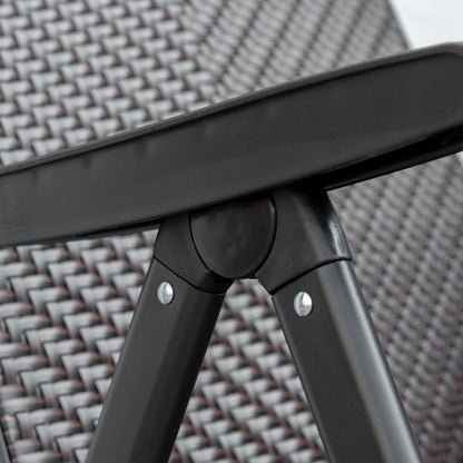 Outsunny Set of 2 Outdoor Wicker Folding Chairs, Patio PE Rattan Dining Armrests Chair set with 7 Levels Adjustable Backrest, for Outdoors, Camping, Red Brown