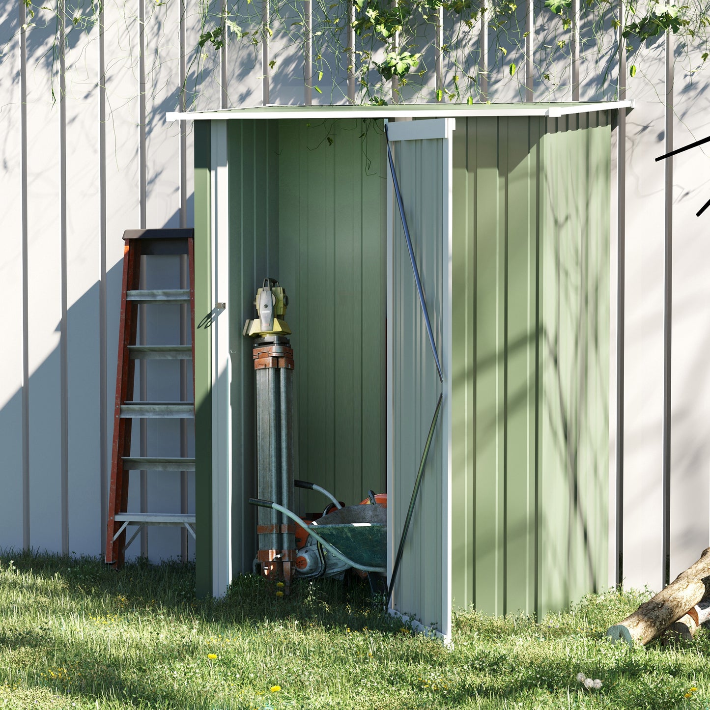 Outsunny 5ft x 3ft Garden Metal Storage Shed, Outdoor Tool Shed with Sloped Roof, Lockable Door for Tools, Equipment, Bikes, Light Green