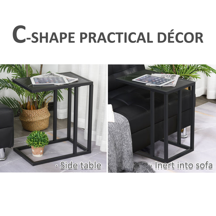 C Shape Side Table Marble-Effect Top w/ Metal Frame Space-Saving Home Furniture Bedroom Living Room Office Corner Desk Black White