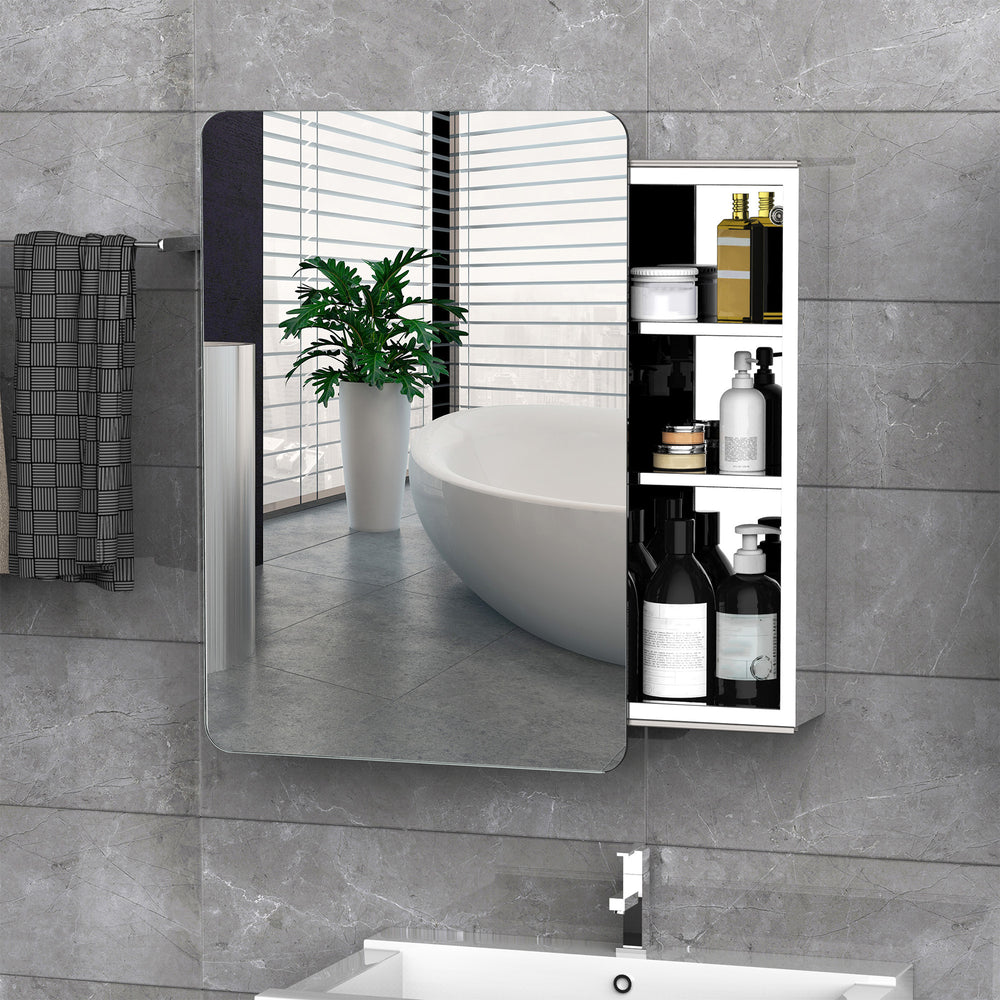 kleankin On-Wall Mounted Bathroom Storage Cabinet w/Sliding Mirror Door 3 Shelves Stainless Steel Frame