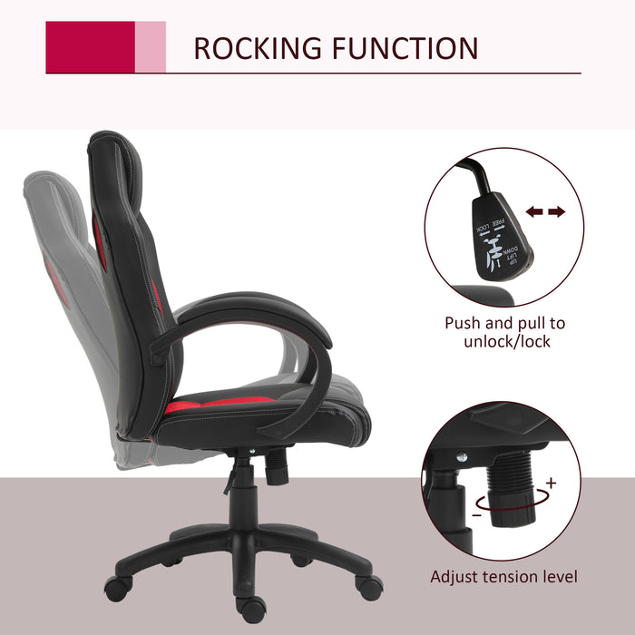 High Back Office Chair Faux Leather Swivel Computer Desk Chair for Home Office with Wheels Armrests, Black & Red