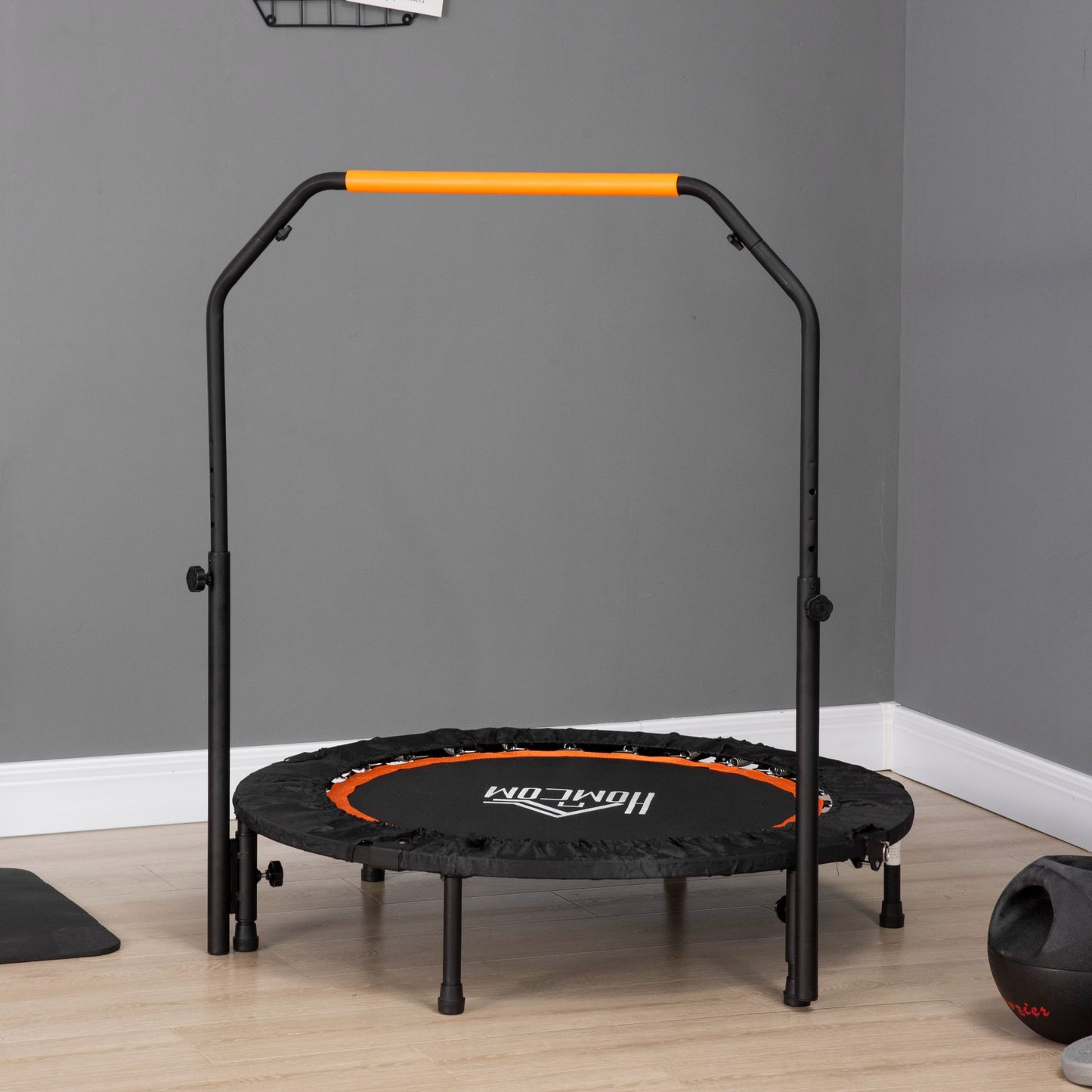 HOMCOM 40" Foldable Mini Trampoline Fitness Trampoline Rebounder for Adults w/ Adjustable Foam Handle, for Indoors, Outdoors, Cardio Training