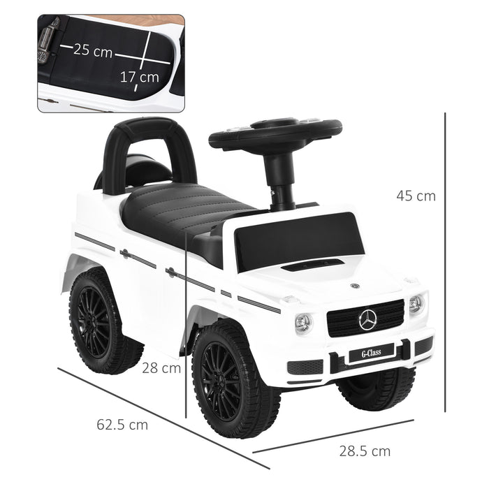 Aosom Compatible Baby Push Handle Sliding Car Mercedes-Benz G350 Licensed Foot to Floor Slider Stroller w/ Horn Under Seat Storage White