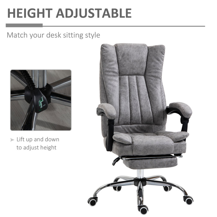 Home Office Chair Microfibre Desk Chair with Reclining Function Armrests Swivel Wheels Footrest Grey