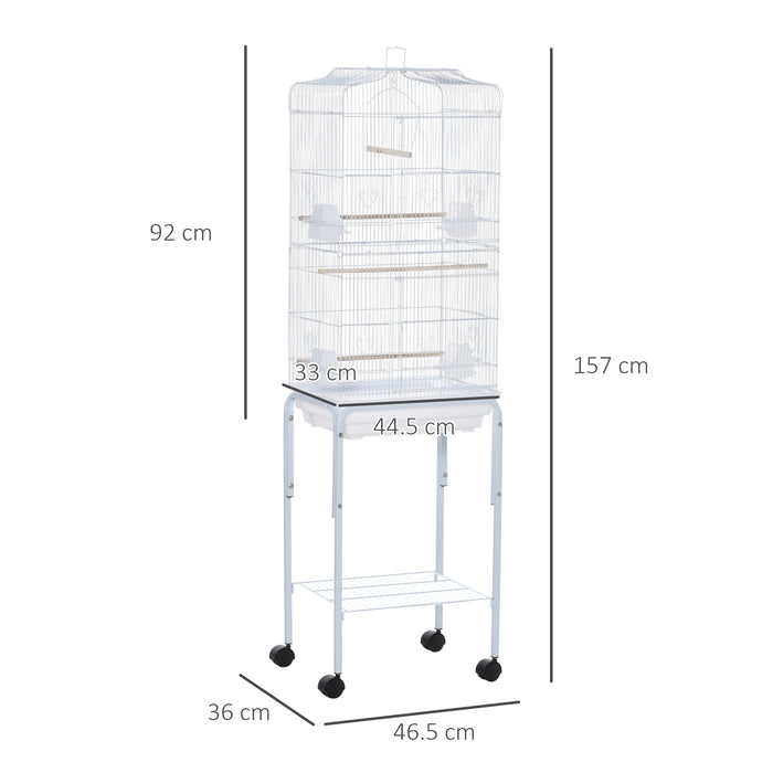 Bird Cage Budgie Cages for Finch Canary Parakeet with Stand Wheels Slide-out Tray Accessories Storage Shelf, White 46.5 x 36 x 157 cm