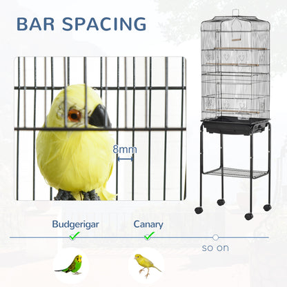 Bird Cage Budgie Cages for Finch Canary Parakeet with Stand Wheels Slide-out Tray Accessories Storage Shelf, Black 46.5 x 36 x 157 cm