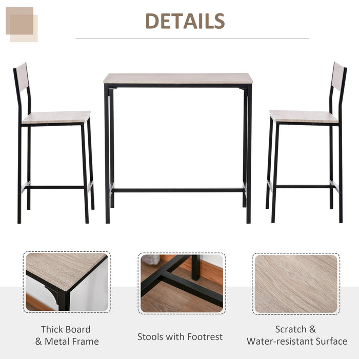 3 Pcs Table Stool Set Industrial Design w/ Metal Frame Oak Tone MDF Panels Minimal Compact Beautiful