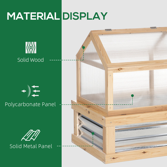 Raised Garden Bed with Greenhouse Top, Garden Wooden Cold Frame Greenhouse Flower Planter Protection, 122x 61 x 81.7cm, Natural