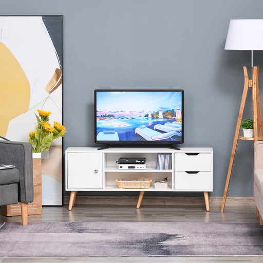 Modern TV Stand for TVs up to 42'' Flat Screen, TV Console Cabinet with Storage Shelf, Drawers, Cable Hole, Living Room and Office, White