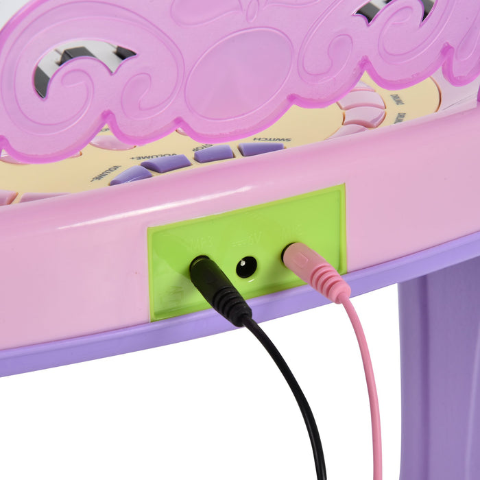 Mini Electronic Organ Piano W/Microphone and Stool-Purple/Pink