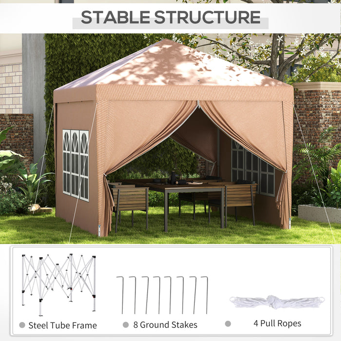 3 x 3m Pop Up Gazebo, Wedding Party Canopy Tent Marquee with Carry Bag and Windows, Coffee