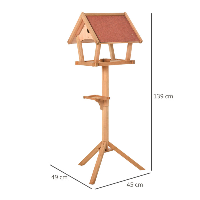 Wooden Bird Feeder Table Freestanding for Garden Backyard Outside Decorative Pre-cut Weather Resistant Roof 49 x 45 x 139 cm Natural