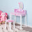 2 PCS Kids Wooden Dressing Table and Stool Girls Vanity Table Makeup Table Set with Mirror Drawers Role Play for Toddlers 3 Year+, Pink White