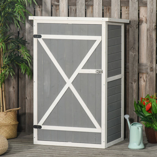 Outsunny Garden Shed Wooden Garden Storage Shed Fir Wood Tool Cabinet Organiser with Shelves 75L x 56W x115Hcm Grey