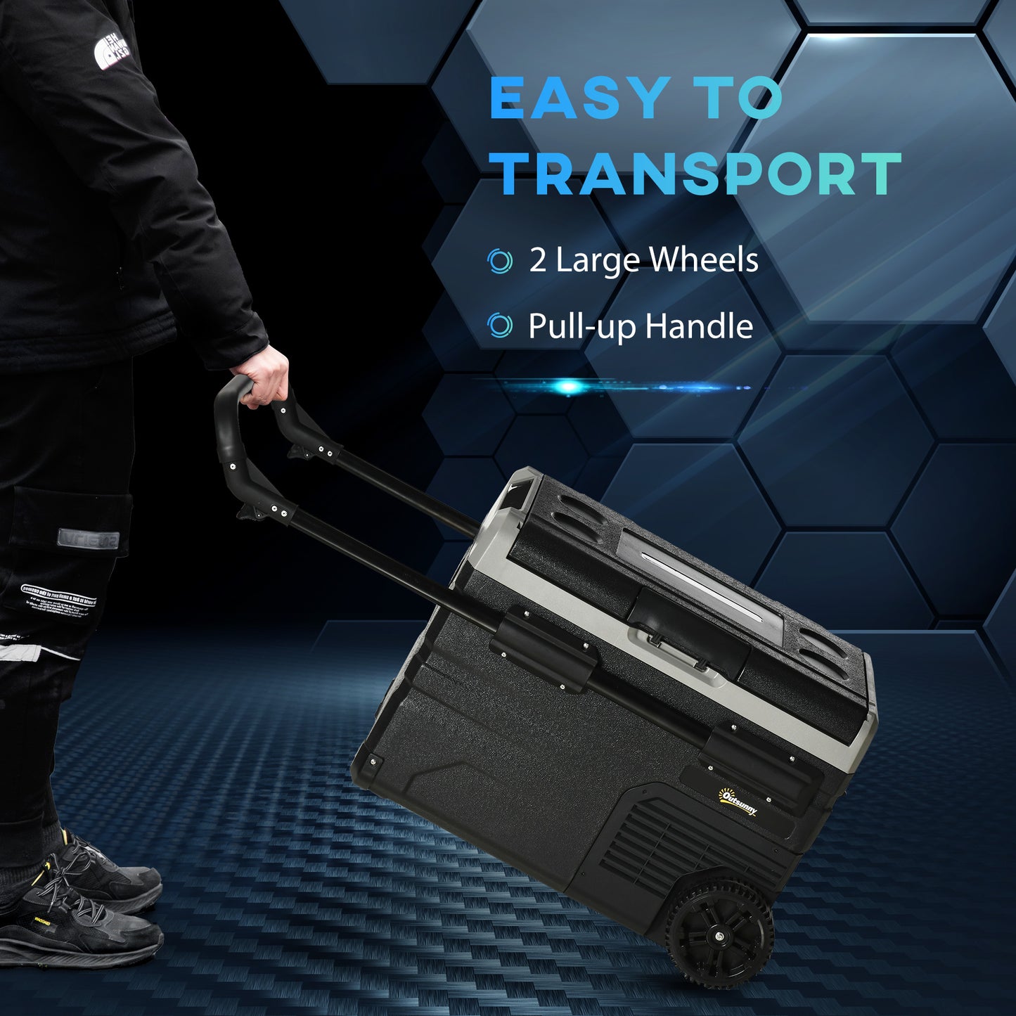 Outsunny 40L Car Refrigerator, Portable Compressor Cooler Box, Fridge Freezer w/ Inner LED Light, Foldable Handles, Cup Holders, 12/24V DC and 110-240V AC for Campervan RV Boat Travel Down to -20‚Äö√ë√â