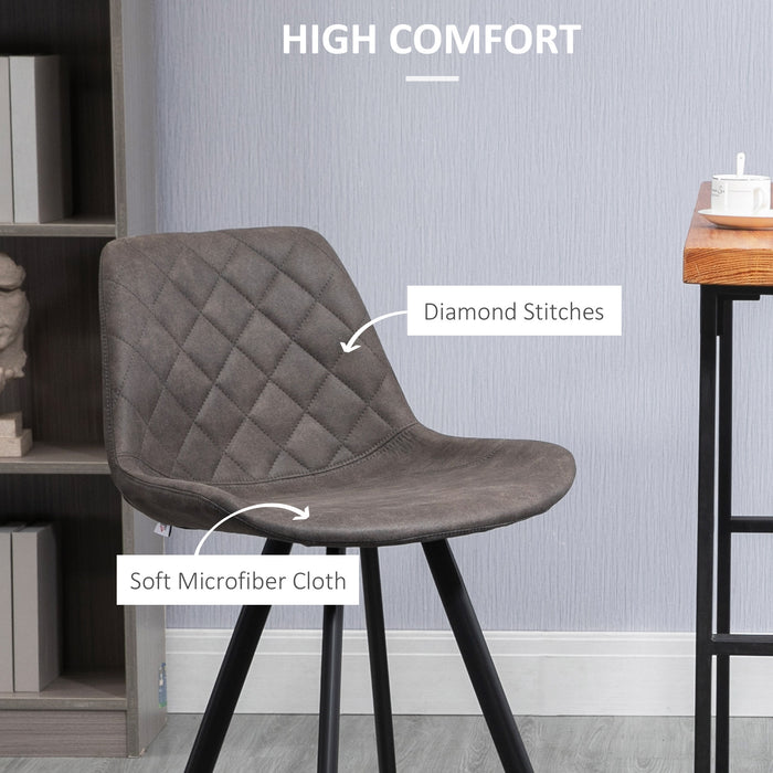 Set Of 2 Bar Stools Vintage Microfiber Cloth Tub Seats Padded Comfortable Steel Frame Footrest Quilted Home Kitchen Chair Stylish Dark Grey