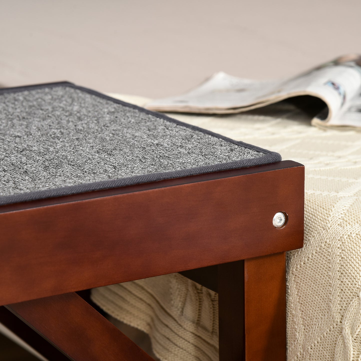 Pet Ramp for Dogs Cats Non-Slip Carpet Top Platform - Brown & Grey