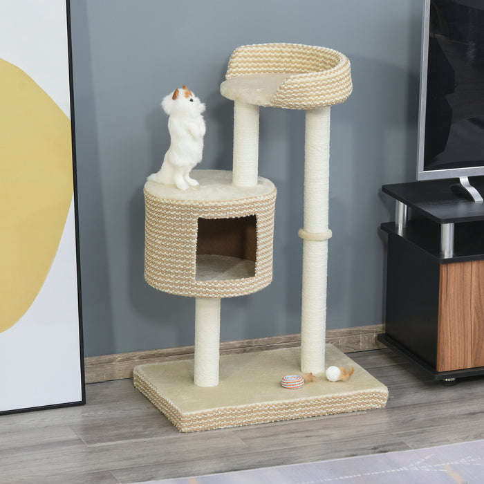 96cm Cat Tree, Cat Condo Tree Tower for Indoor Cats, Cat Activity Centre with Scratching Posts, Plus Perch - Beige