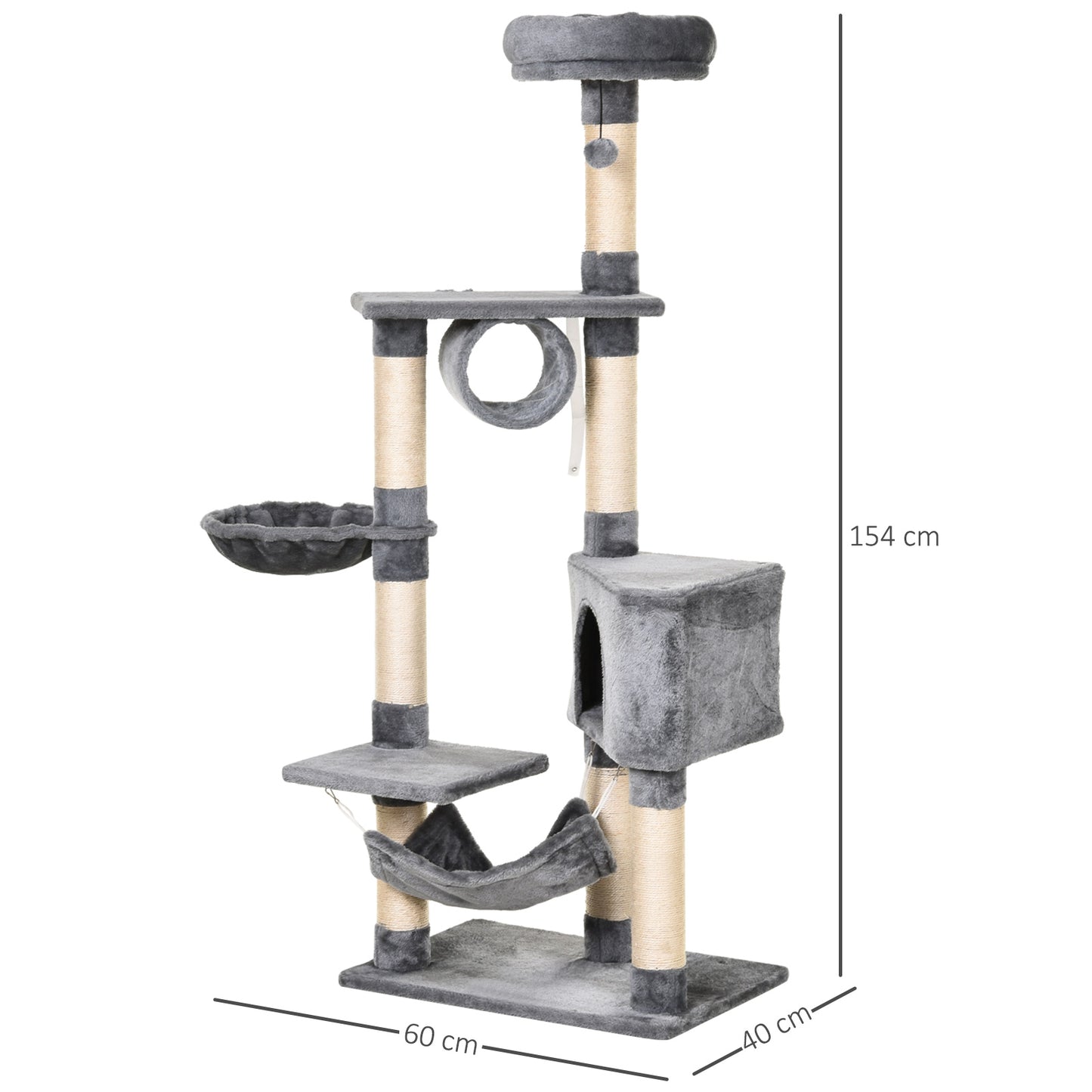 Cat Tree for Indoor Cats Condo Tower Multi-level Height 150CM Kittens Activity Stand House with Toys & Various Scratching Posts