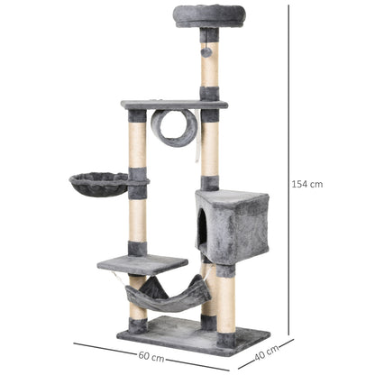 Cat Tree for Indoor Cats Condo Tower Multi-level Height 150CM Kittens Activity Stand House with Toys & Various Scratching Posts
