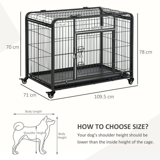 Metal Dog Cage Kennel Locking Door & Wheels Removable Tray Openable Top For Large Pets 109.5 x 71 x 78 cm