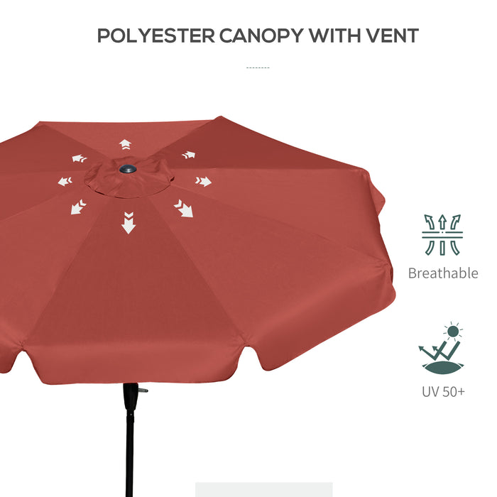 2.66m Patio Umbrella Garden Parasol Outdoor Sun Shade Table Umbrella with Ruffles, 8 Sturdy Ribs, Wine Red