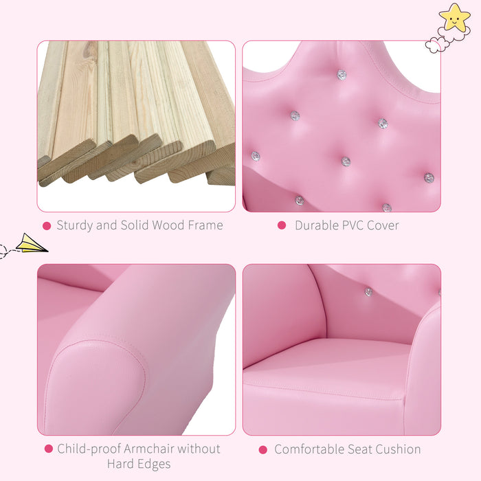 Children Kids Sofa Set Armchair Chair Seat with Free Footstool PU Leather for Girls 58L x 40.5W x 49H cm Pink