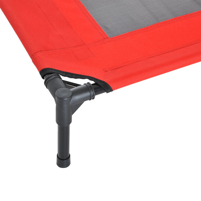 Elevated Pet Bed Portable Camping Raised Dog Bed w/ Metal Frame Black and Red (Small)