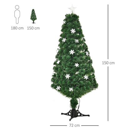 5ft Pre-Lit Fibre Optic Christmas Tree with Multicolour LEDs, Bows & Star