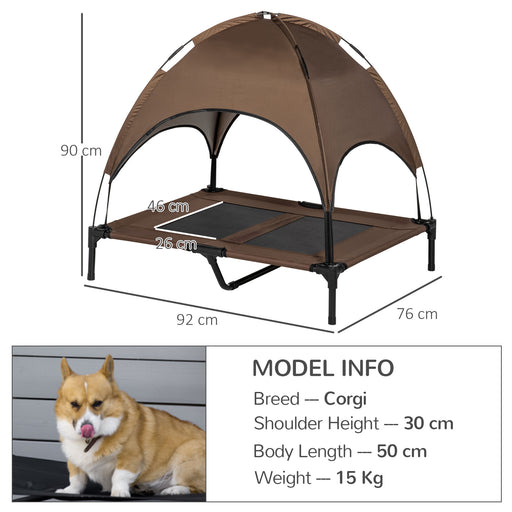 Raised Dog Bed Waterproof Elevated Pet Cot with Breathable Mesh UV Protection Canopy Coffee, for Large Dogs, 92 x 76 x 90cm