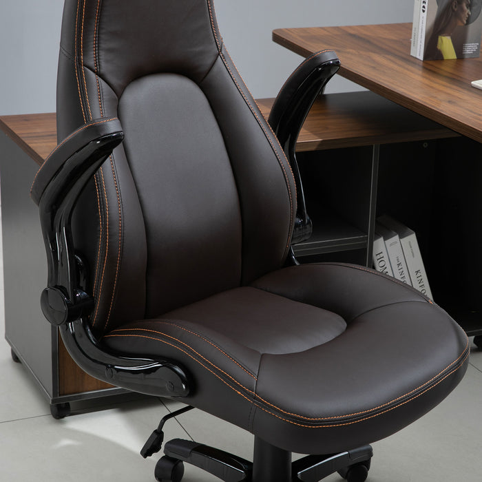 PU Leather Office Chair, Swivel Computer Desk Chair with Adjustable Height, Flip Up Armrests and Tilt Function, Dark Brown