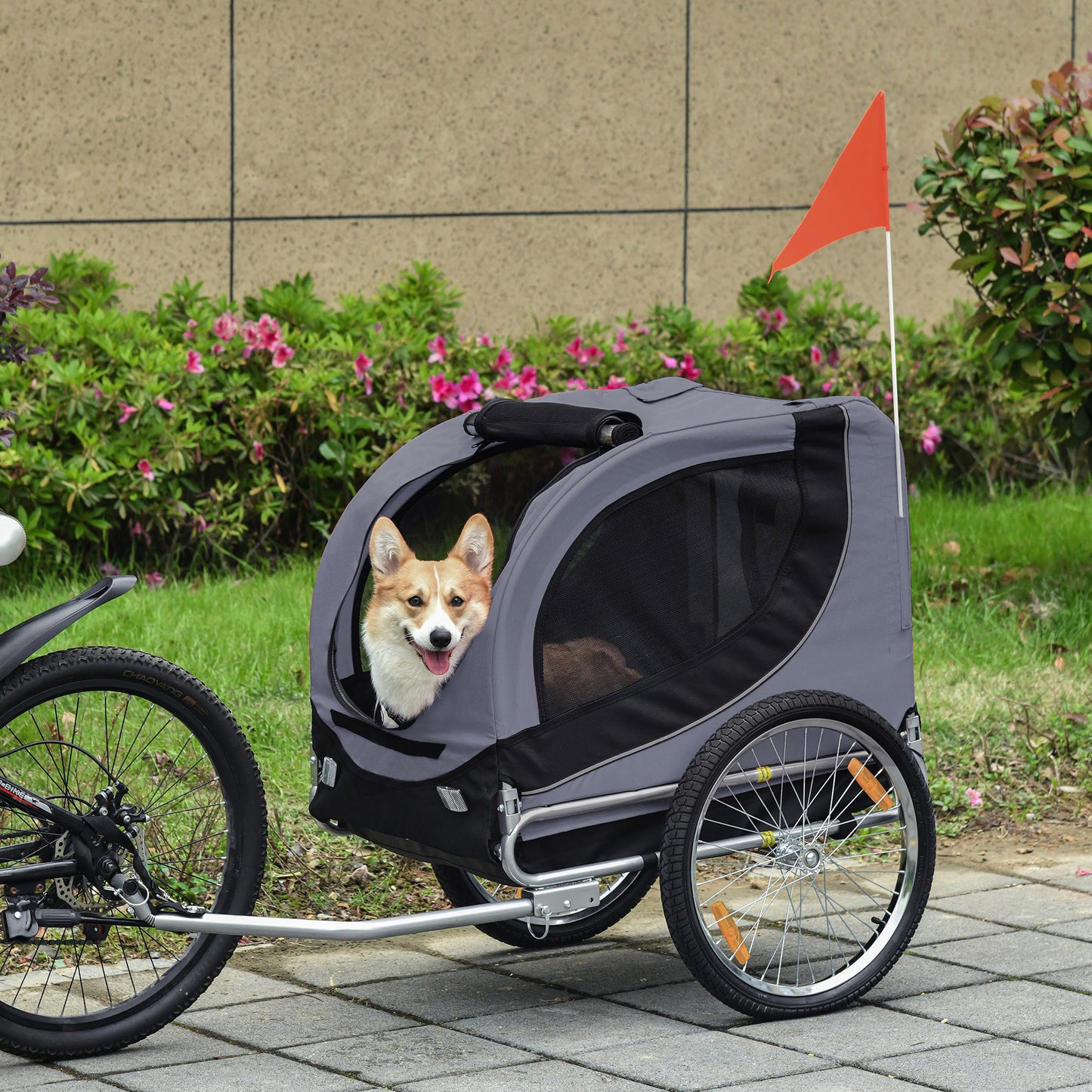 Steel Dog Bike Trailer Pet Cart Carrier for Bicycle Kit Water Resistant with Hitch Coupler Travel Grey and Black